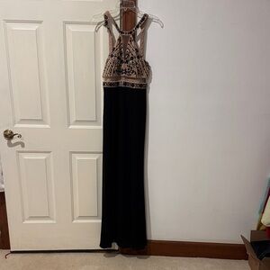 Minuet Petite Black and Tan Backless Dress